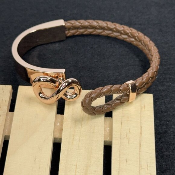 Roberto By RFM Bracelet Rose Gold Princess Lee Infinity Station Woven Brown Cord - Picture 7 of 9